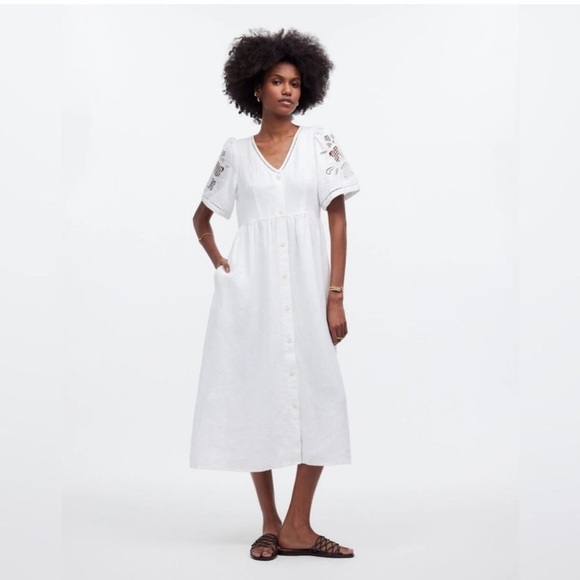 Madewell White Eyelet-Sleeve Midi Dress - Picture 2 of 9